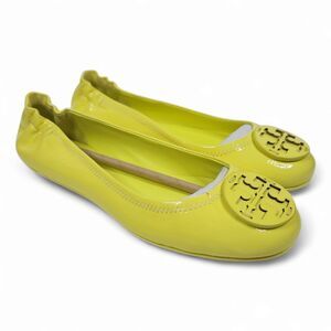 NEW Tory Burch Womens Minnie Travel Ballet Flats Blazing Yellow Neon Size 7 NWOB